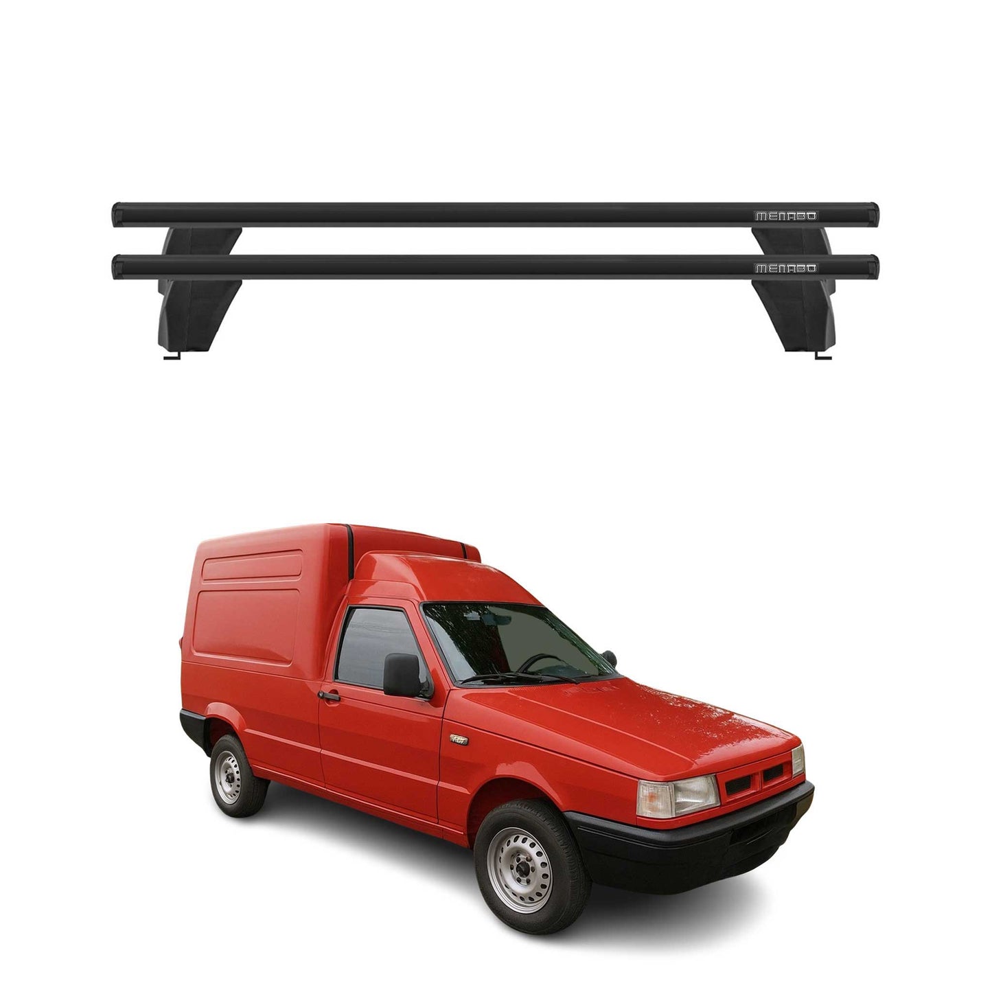 Menabo Dachträger Grundtäger für Fiat Fiorino 1987-2007 75kg Alu Schwarz 2 tlg