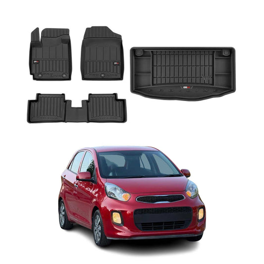 OMAC Fußmatten & Kofferraumwanne Set für Kia Picanto 2011-2017 Gummi Schwarz 4x