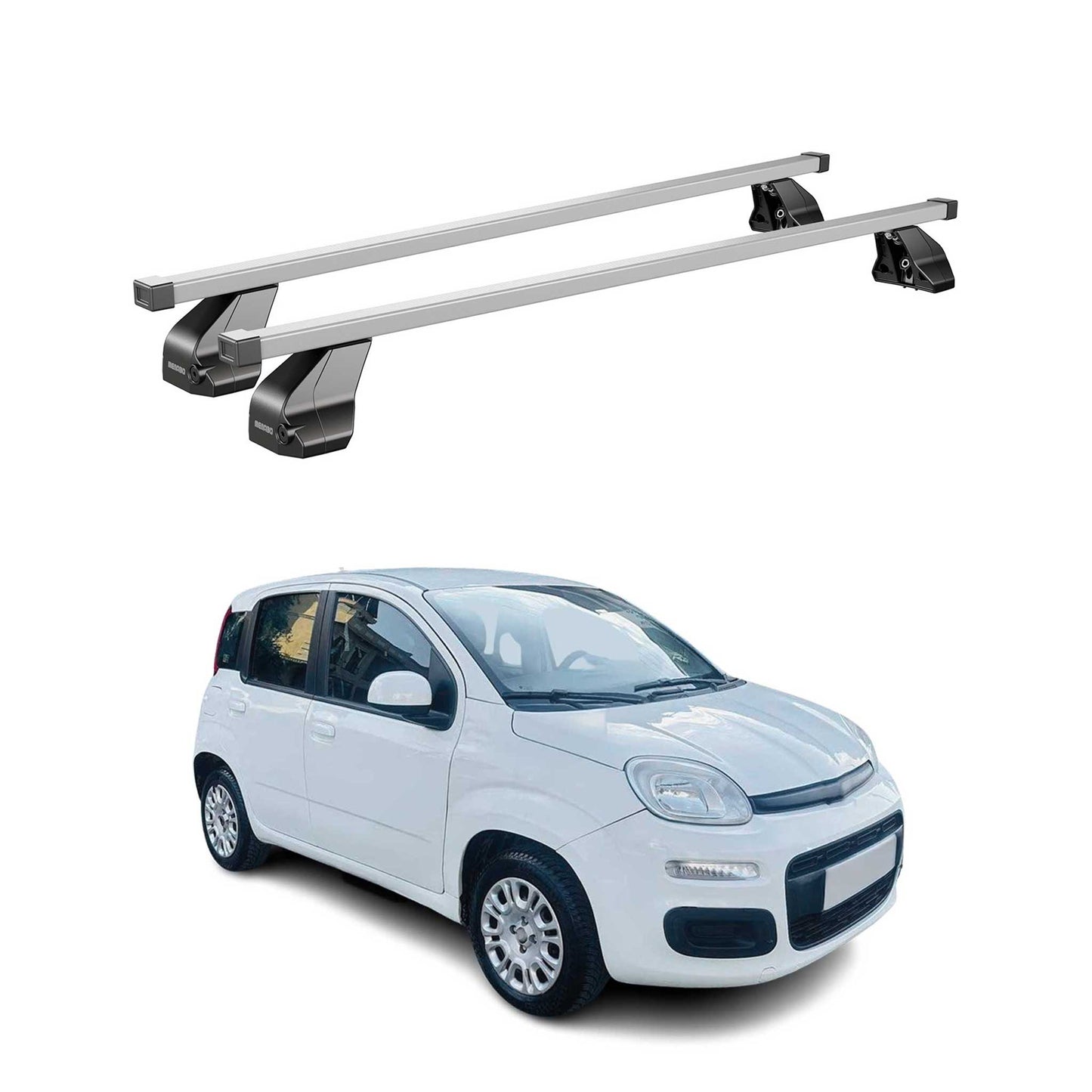 Menabo Stahl Dachträger Gepäckträger für Fiat Panda 2015-2025 Stahl Silber 2tlg