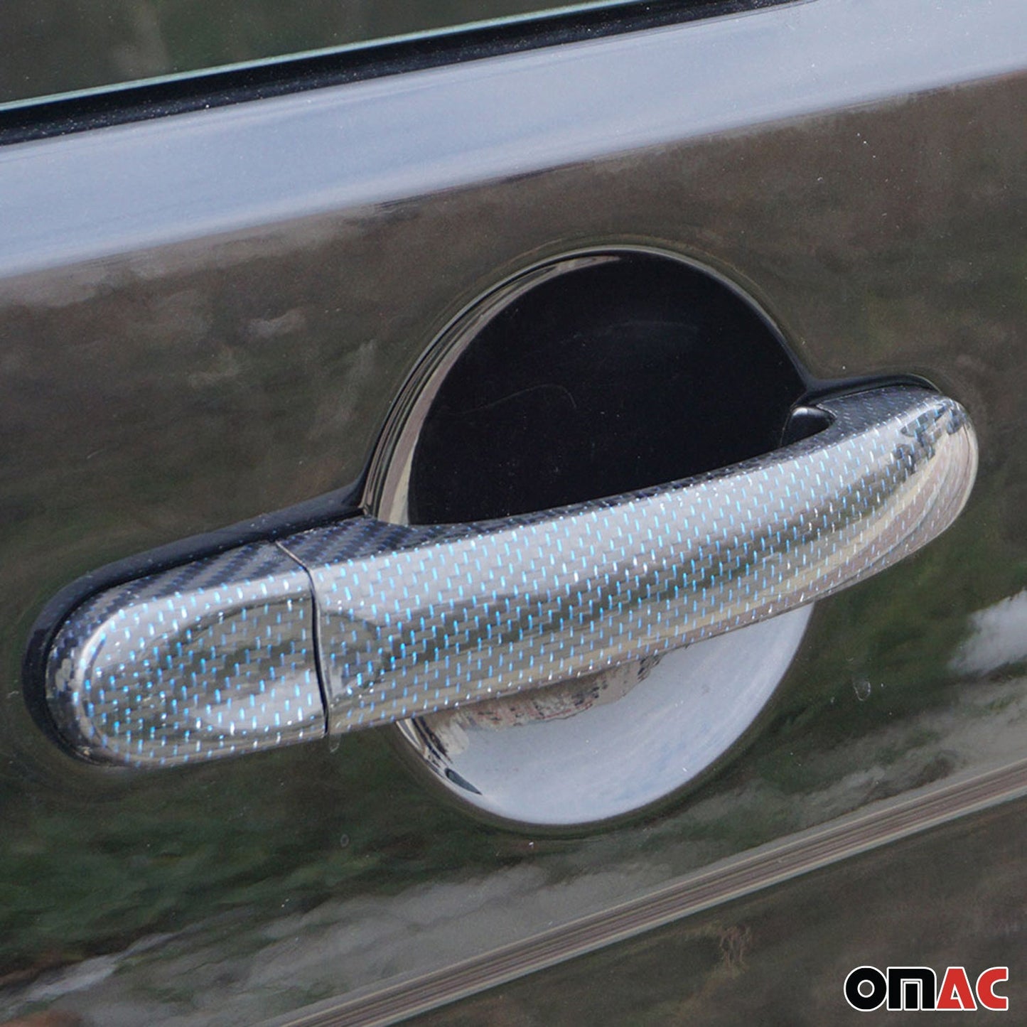 Ornamente mâner ușă, capace mâner ușă pentru VW Caddy 2015-2020 3 uși, fibră de carbon, albastru, 6x