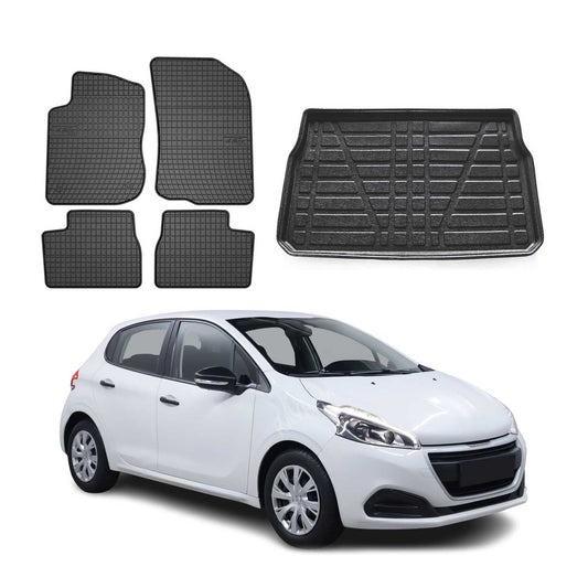 Set covorașe și tapițerie portbagaj pentru Peugeot 208 2012-2019, cauciuc TPE, negru, 5x