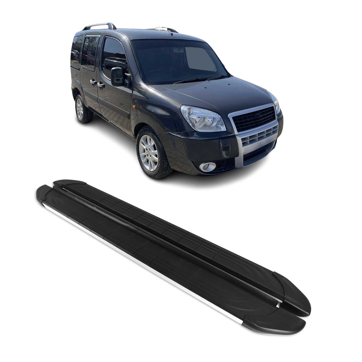 Trittbretter Seitenschweller für Fiat Doblo Maxi 2000-2010 Alu Schwarz Grau
