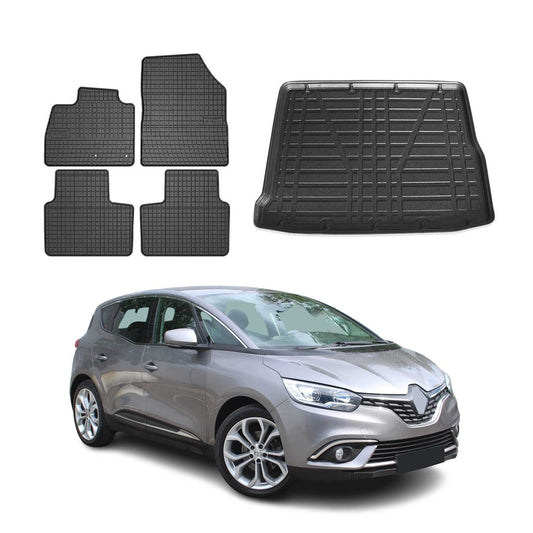 Set covorașe și portbagaj pentru Renault Scenic 2016-2025, cauciuc, negru, 5x