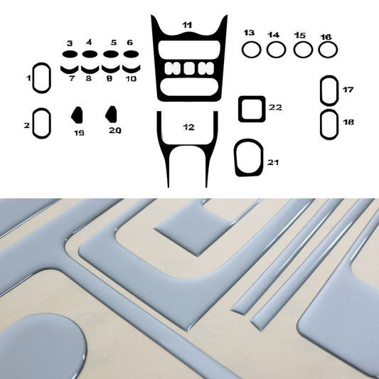 Ornamente interioare cockpit pentru Dacia Sandero 2008-2011, aspect aluminiu, 22 bucăți