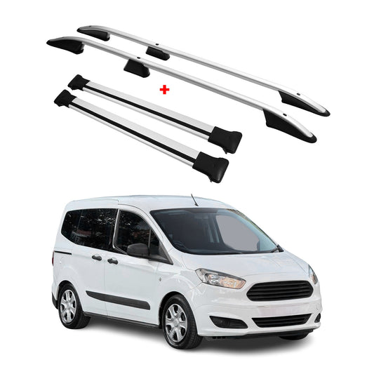 Dachreling + Dachträger für Ford Tourneo Courier 2014-2024 Aluminium Silber 4x