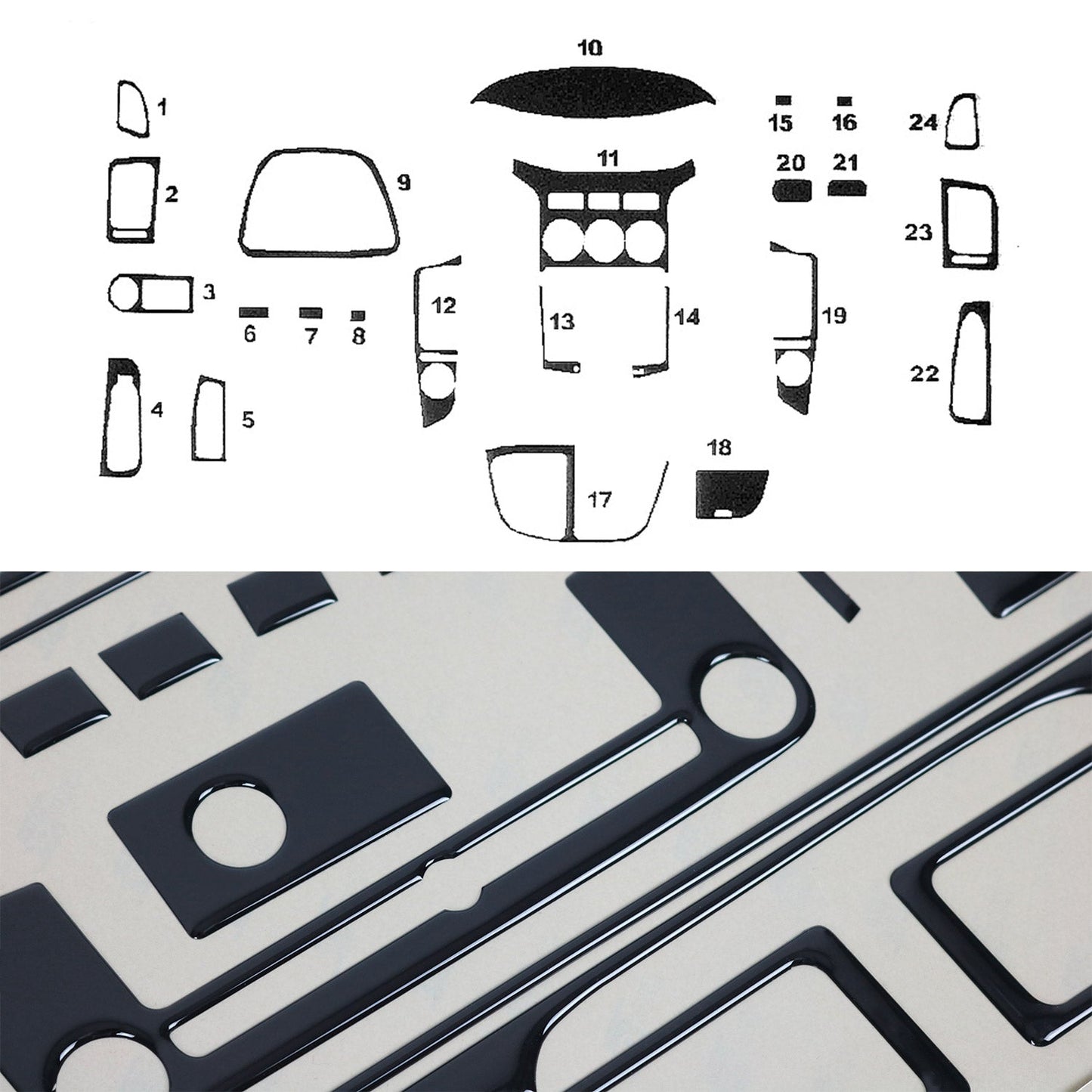 Ornamente interioare cockpit pentru Hyundai H-1 2008-2025, aspect negru piano, 24 bucăți