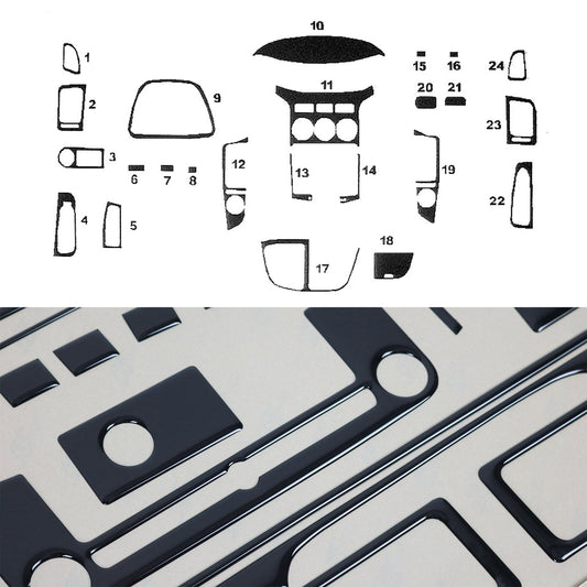 Ornamente interioare cockpit pentru Hyundai H-1 2008-2025, aspect negru piano, 24 bucăți