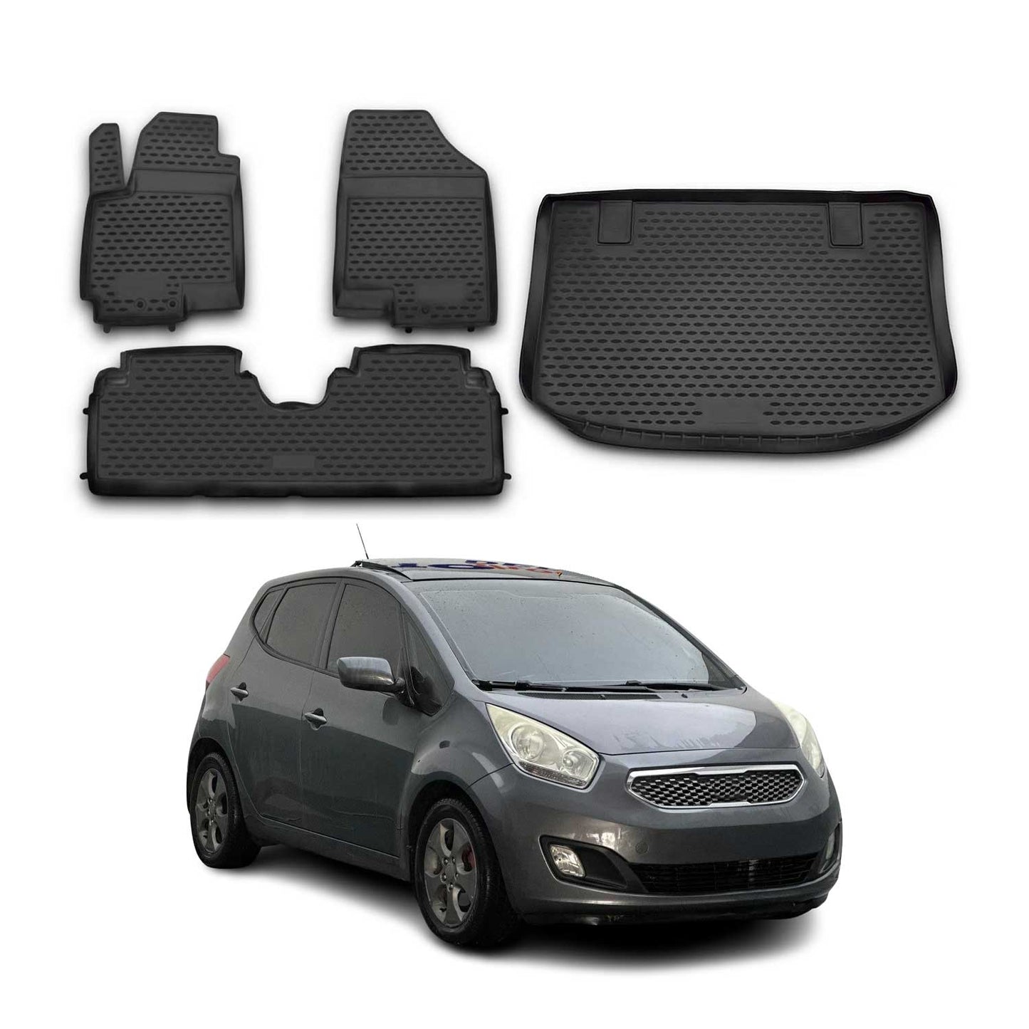 Fußmatten & Kofferraumwanne Set für Kia Venga 2010-2025 Schragheck Gummi 3D TPE