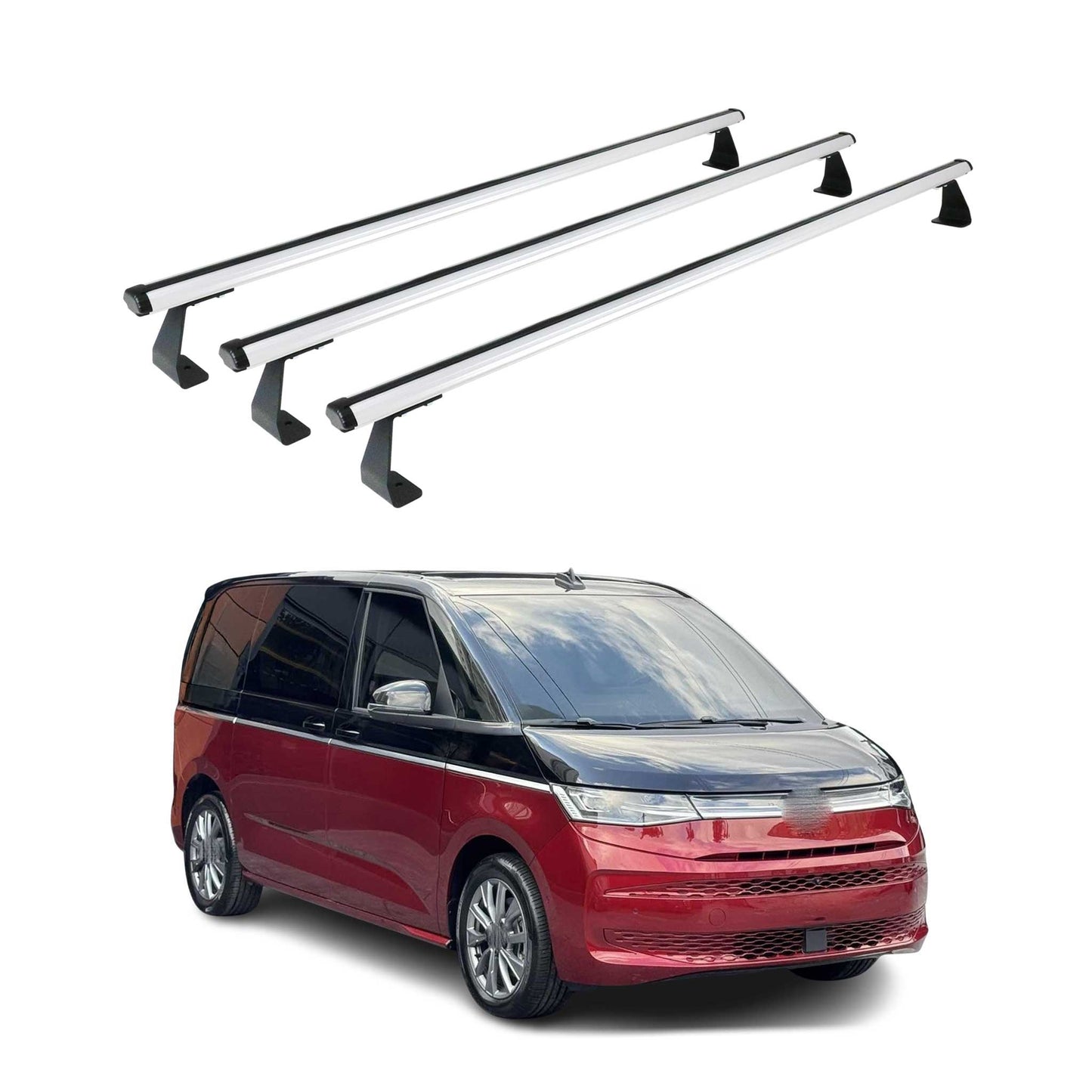 Portbagaj de plafon pentru VW T7 Multivan 2021-2025 75kg aluminiu argintiu 3 buc