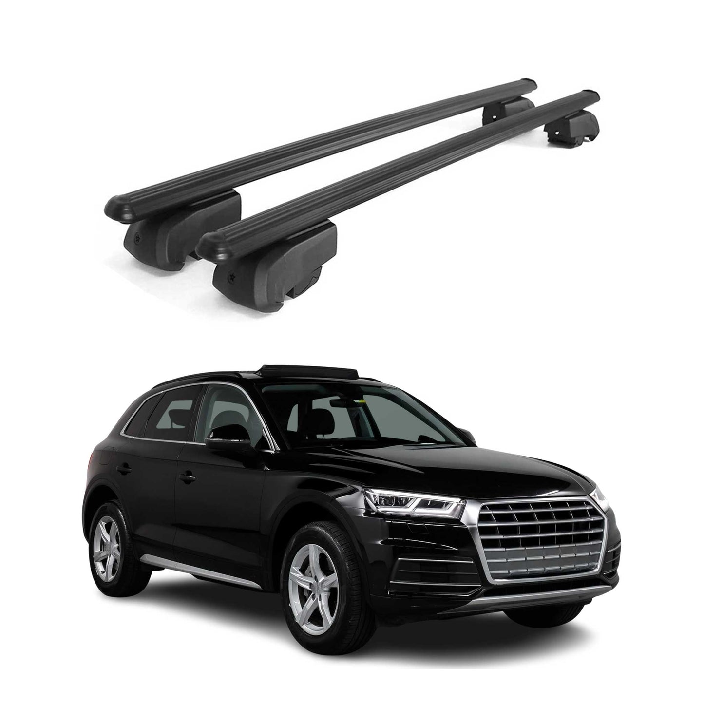 Dachträger Grundtäger für Audi Q5 mk2 2017-2024 75kg Alu Schwarz 2 tlg