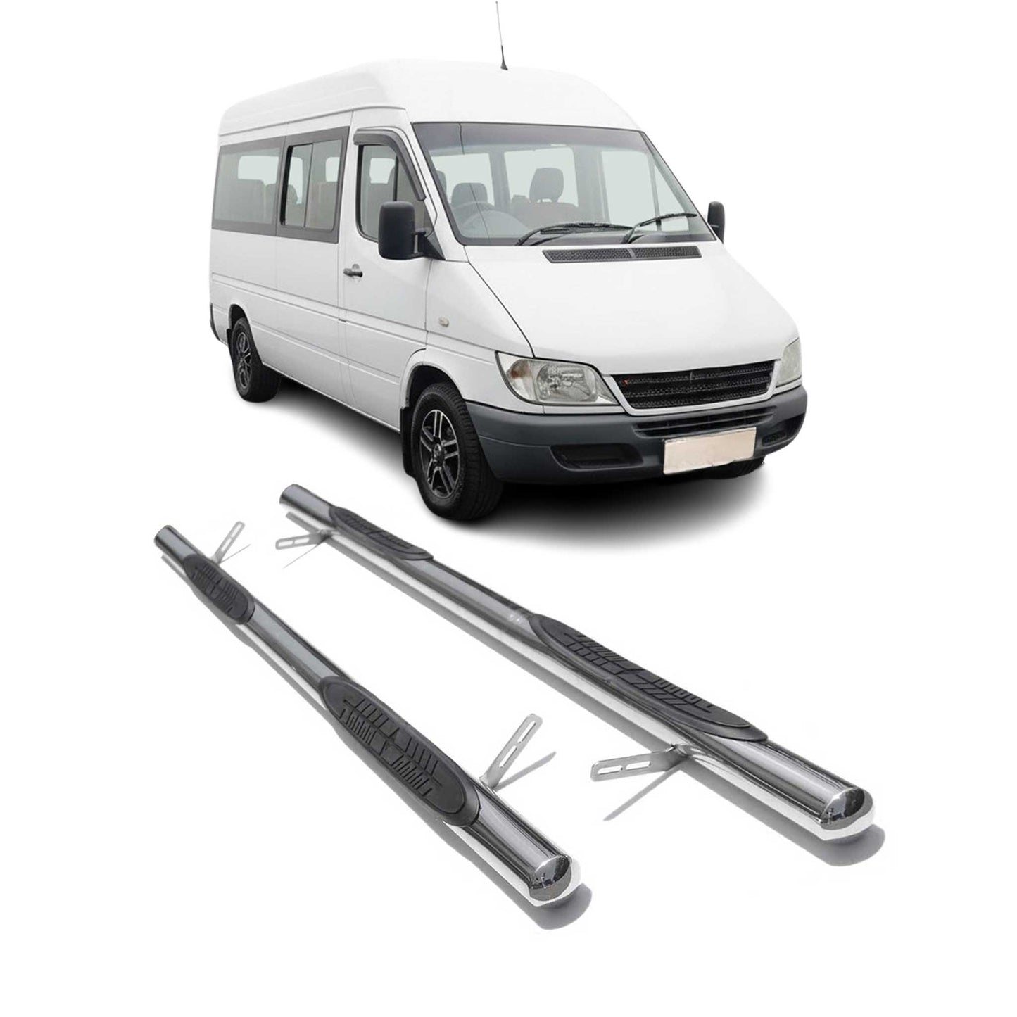 Stahl Trittbretter Schwellerrohre für Mercedes Sprinter 1995-2006 L3/L4 Grau