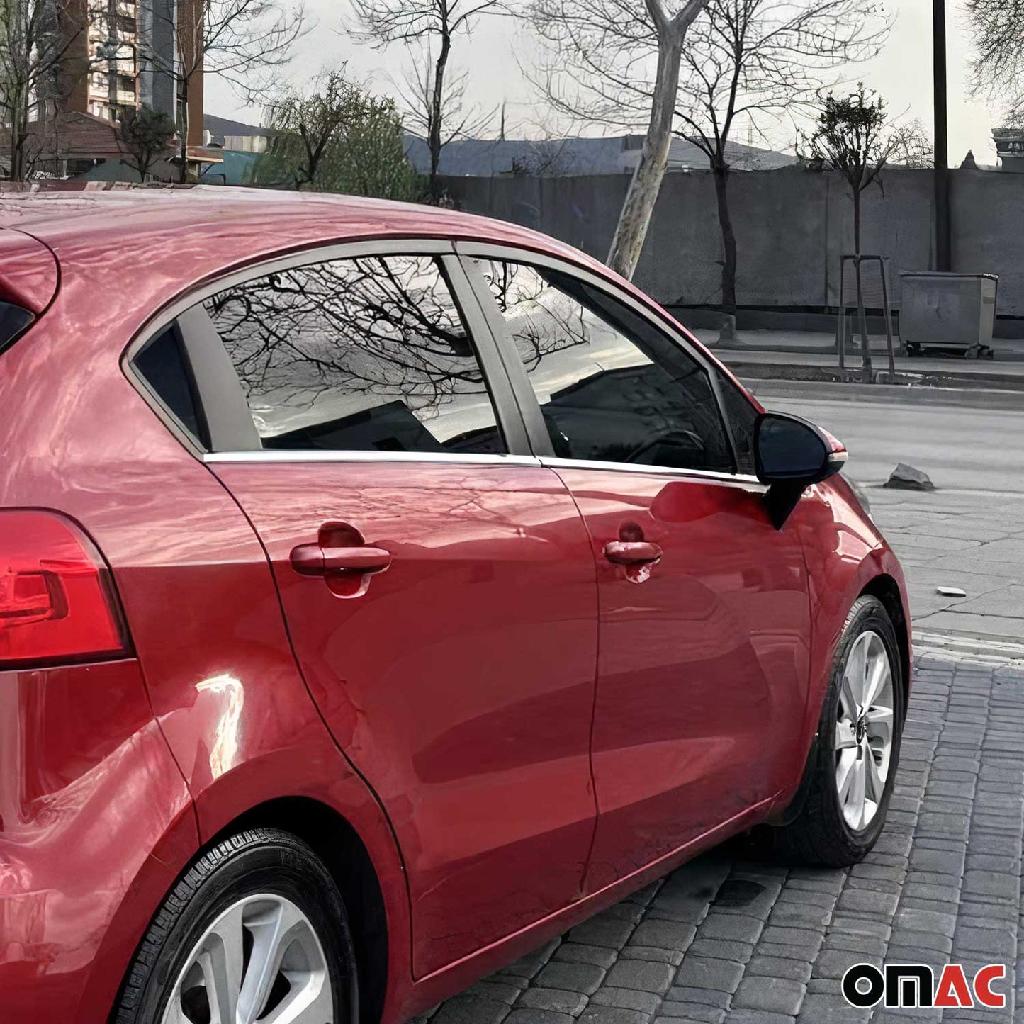 Benzi decorative pentru geamuri Kia Rio hatchback și sedan, oțel inoxidabil cromat, set 6 piese