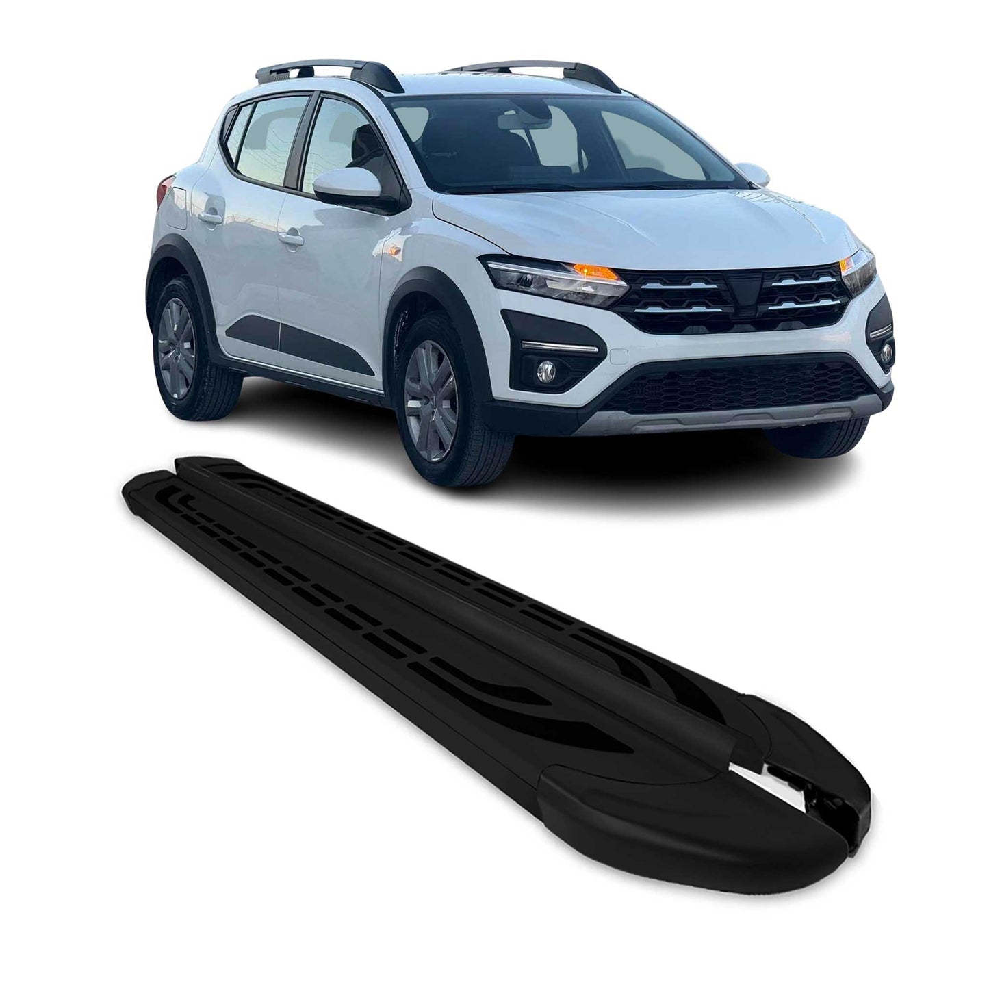 Praguri laterale/scarpe pentru Dacia Sandero Stepway 2021-2025, aluminiu, negru