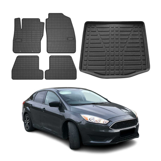 Set covorașe și portbagaj pentru Ford Focus mk3 2011-2018 Limuzină, cauciuc, 5 buc.