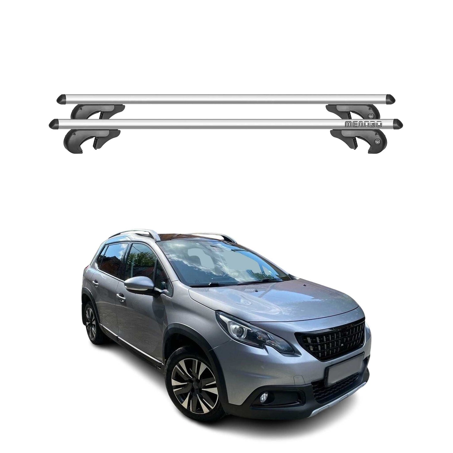 Menabo Dachträger Grundtäger für Peugeot 2008 2013-2019 90kg Alu Silber 2 tlg
