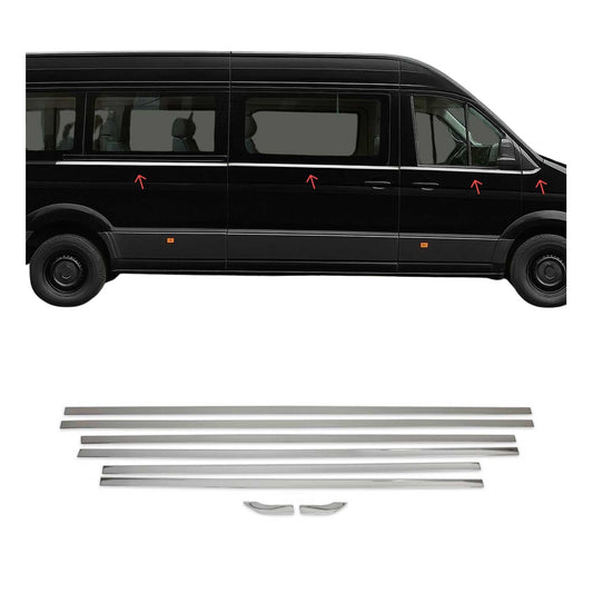Benzi decorative pentru geamuri pentru VW Crafter 2017-2025 ampatament L2, oțel inoxidabil, set 8 piese