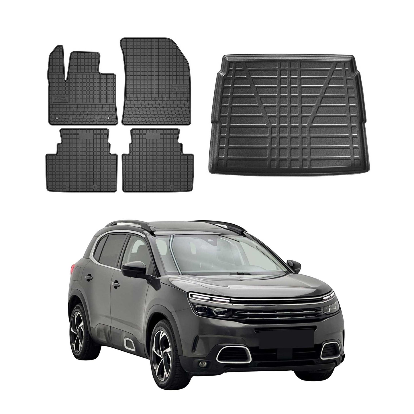 Fußmatten & Kofferraumwanne Set für Citroen C5 Aircross 2017-2025 Obere Gummi 5x