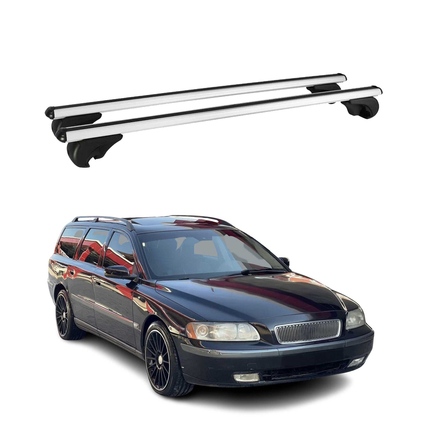 Portbagaj de plafon pentru Volvo V70 Estate 2000-2007 75kg aluminiu argintiu 2 buc