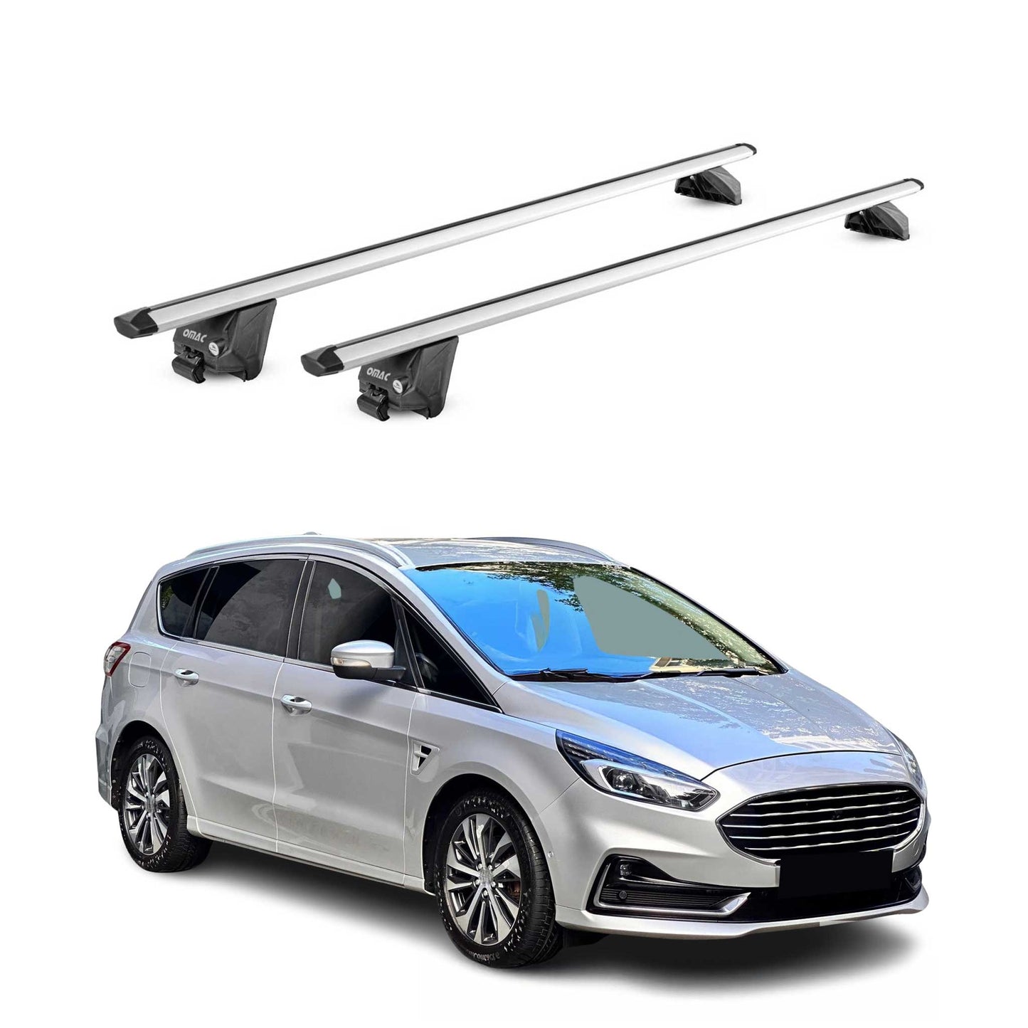 Portbagaj de plafon pentru Ford S-Max 2015-2023 100kg aluminiu argintiu 2 piese ABE