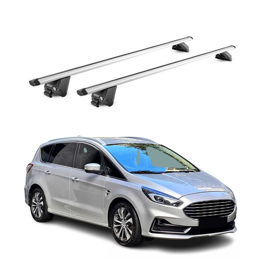 Portbagaj de plafon pentru Ford S-Max 2015-2023 100kg aluminiu argintiu 2 piese ABE