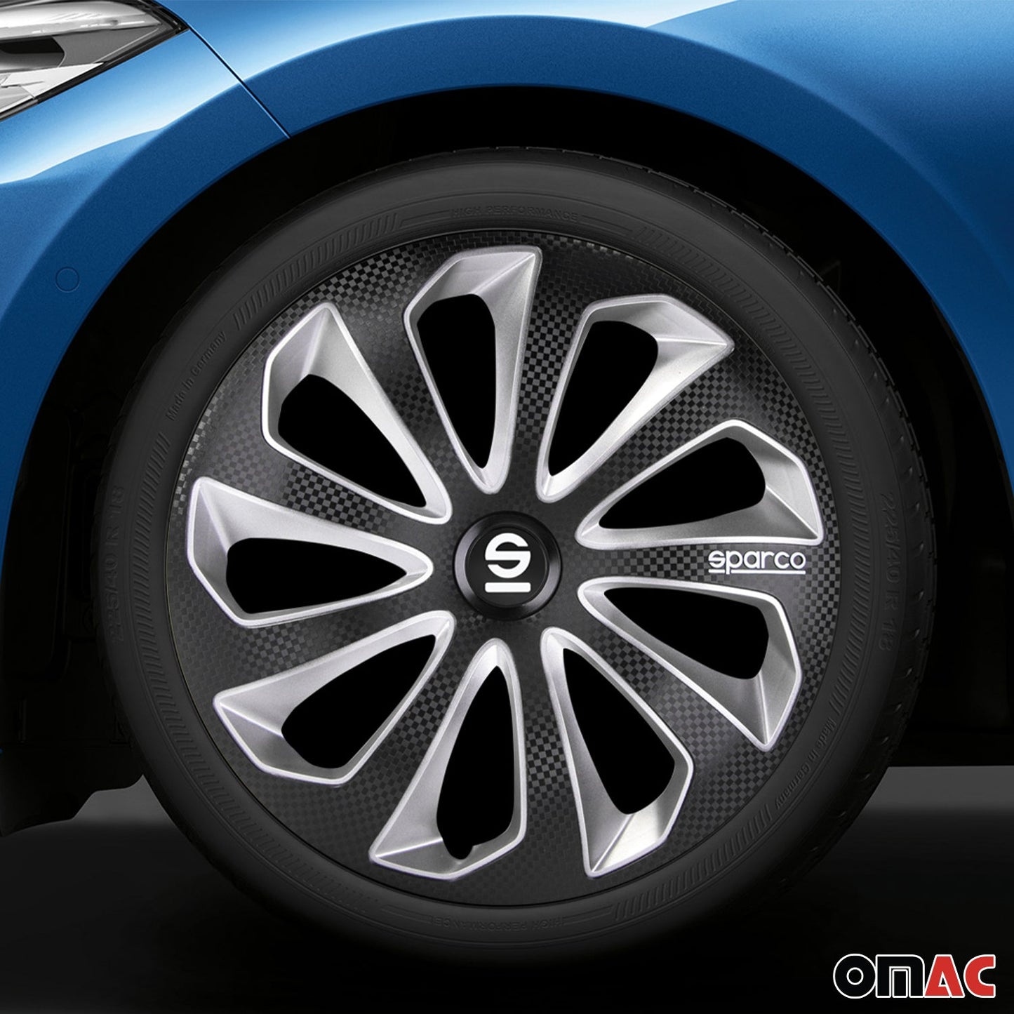 Radkappen Radzierblenden Sparco Sicilia 16" Zoll Auto Schwarz Carbon Silber 4x