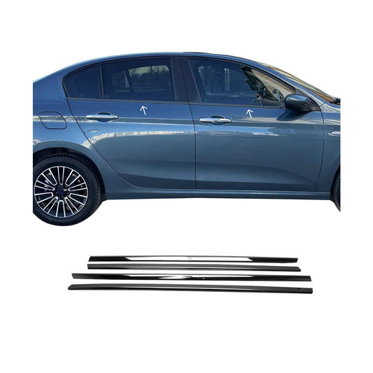 Ornamente/ramă geam pentru Fiat Tipo 2015-2025, oțel inoxidabil, finisaj lucios închis, 4x
