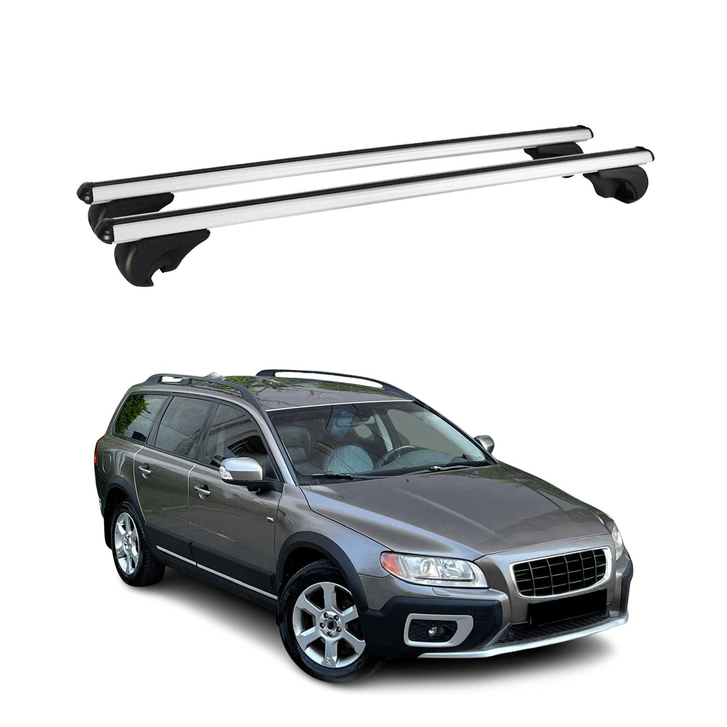 Portbagaj de plafon pentru Volvo XC70 mk3 2007-2016 75kg aluminiu argintiu 2 piese