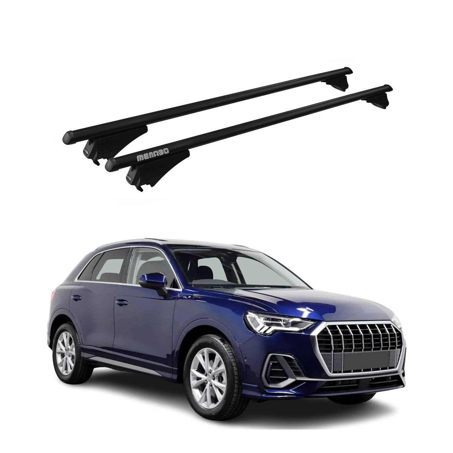Menabo Dachträger Grundtäger für Audi Q3 mk2 2018-2025 75kg Alu Schwarz 2 tlg