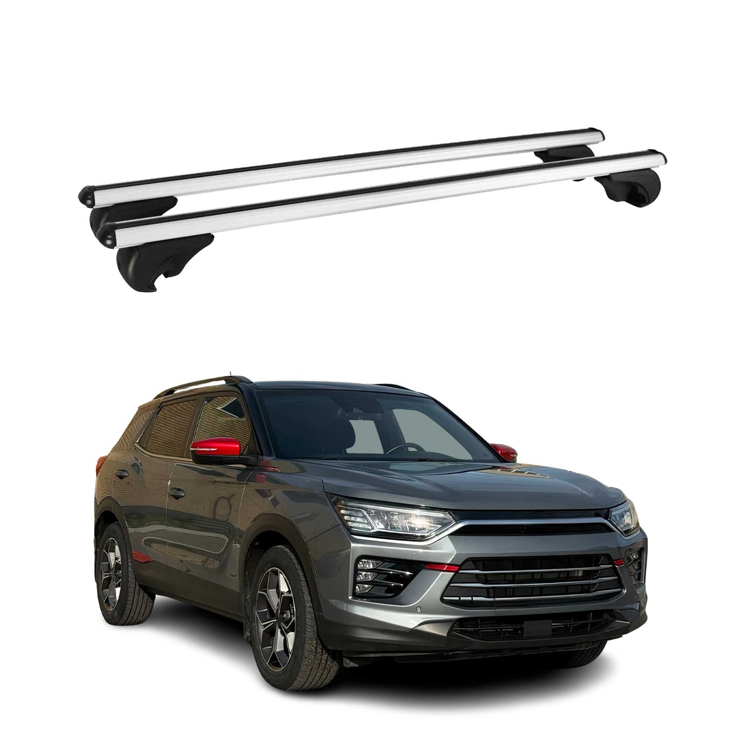 Portbagaj de plafon pentru SsangYong Korando 2010-2025 75kg aluminiu argintiu 2 piese