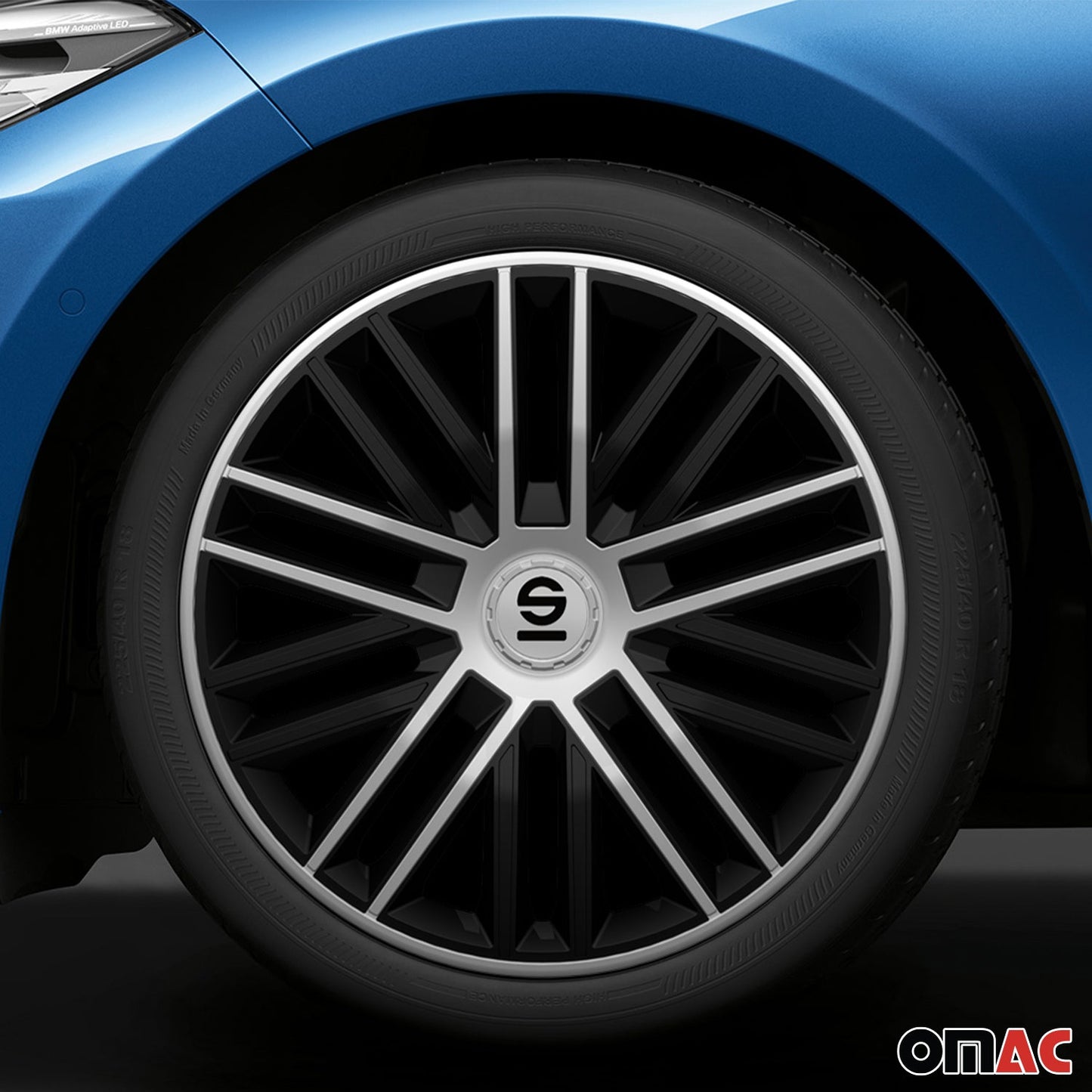 Radkappen Radzierblenden Sparco Bergamo 16" Zoll Abdeckung Set Schwarz Silber 4x