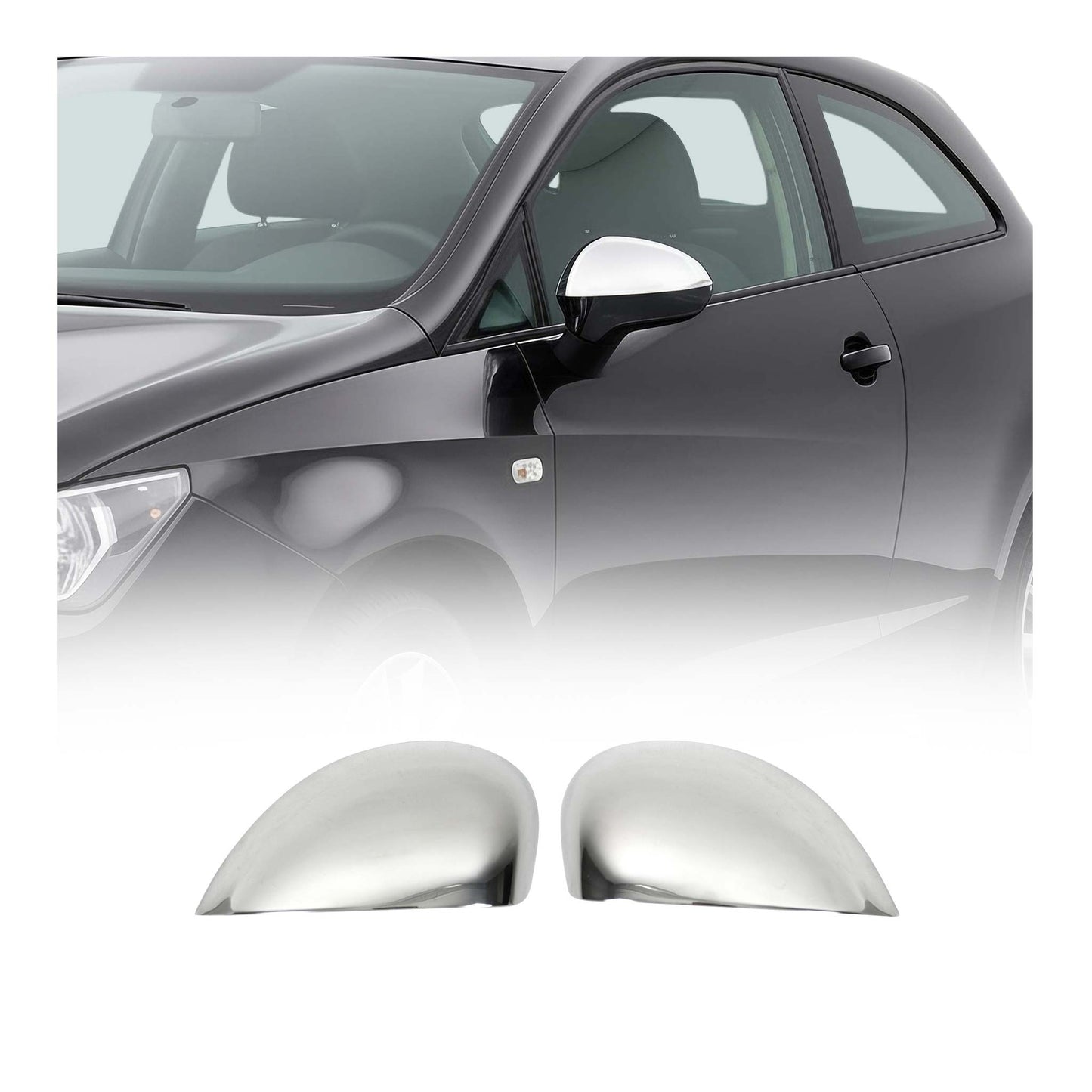 Spiegelkappen Spiegelabdeckung für Seat Leon 1P1 2005-2012 Edelstahl Silber 2tlg