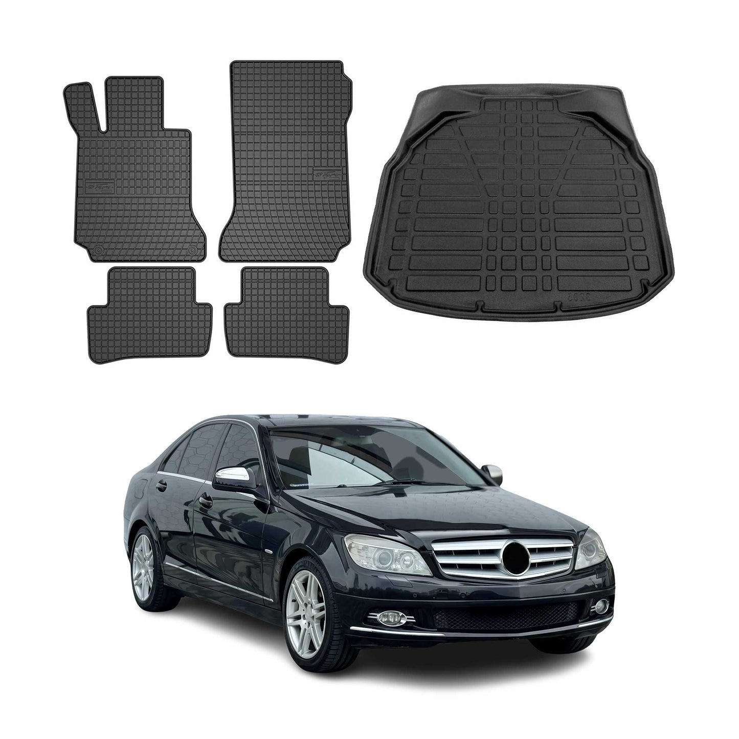 Fußmatten & Kofferraumwanne Set für Mercedes C Klasse W204 2007-2015 Gummi 5x