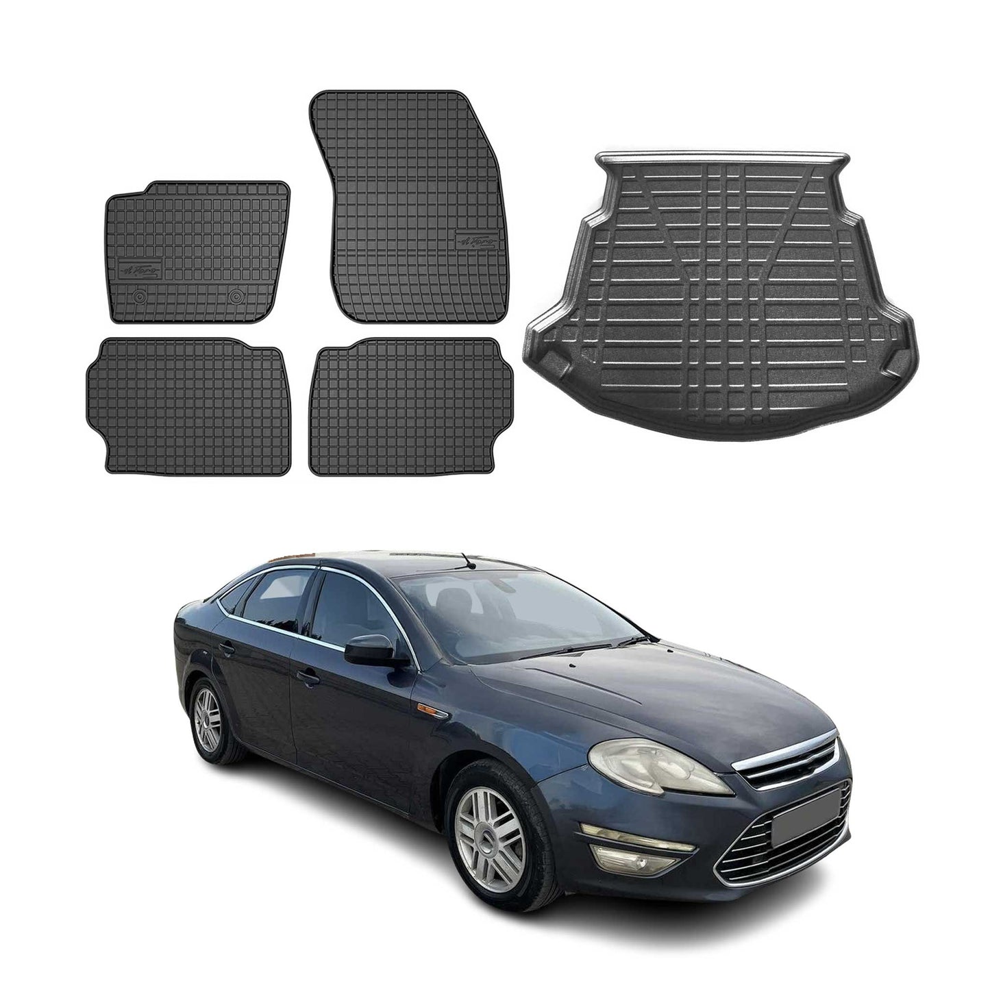 Set covorașe și portbagaj din cauciuc pentru Ford Mondeo mk4 Liftback 2007-14 cu 5 uși