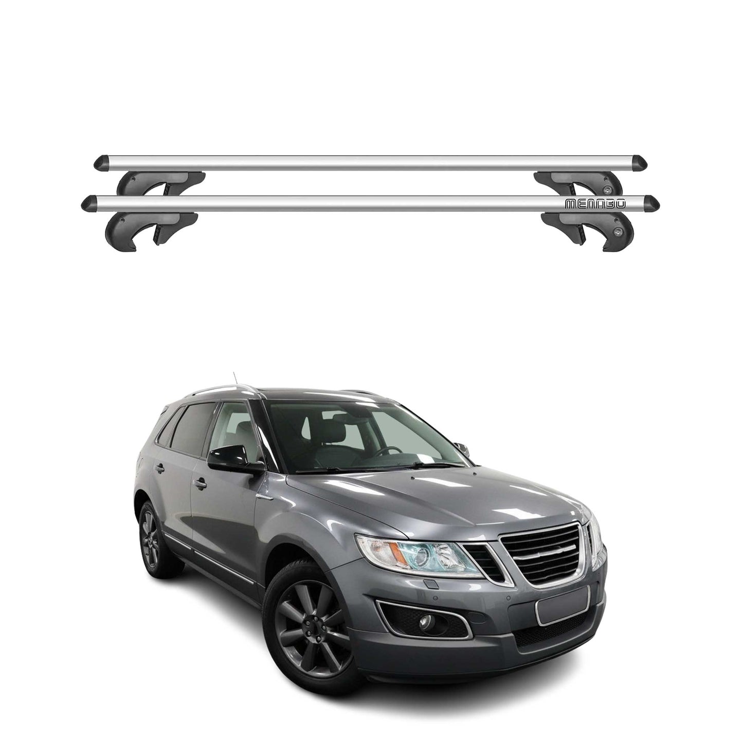 Menabo Dachträger Grundtäger für Saab 9-4 X 2010-2011 90kg Alu Silber 2tlg