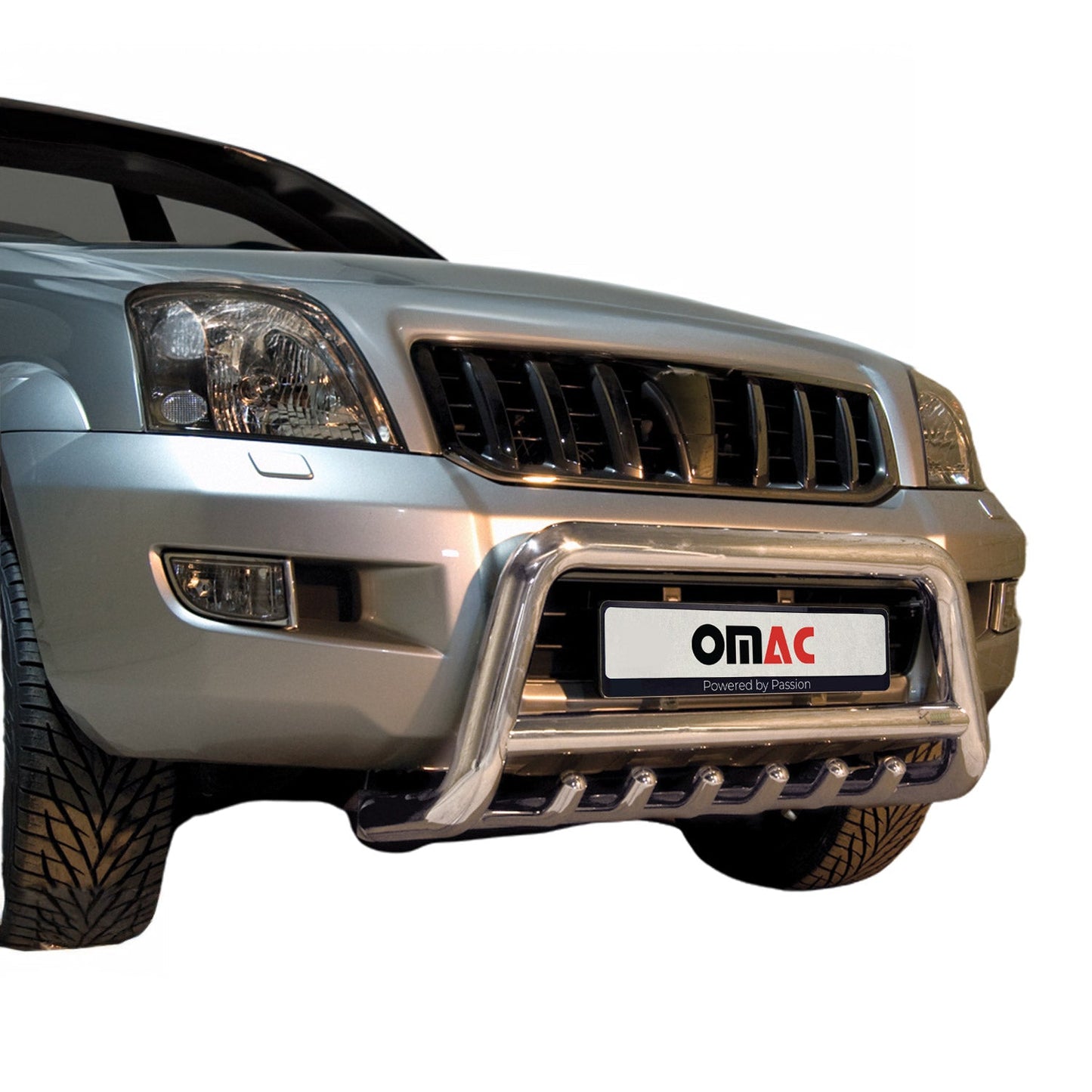 Bară de protecție/buton față pentru Toyota Land Cruiser 120 2003-09, omologată ABE, oțel, argintiu