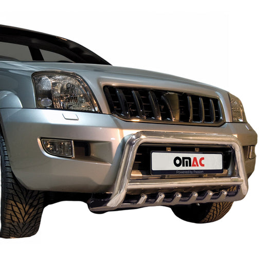 Bară de protecție/buton față pentru Toyota Land Cruiser 120 2003-09, omologată ABE, oțel, argintiu