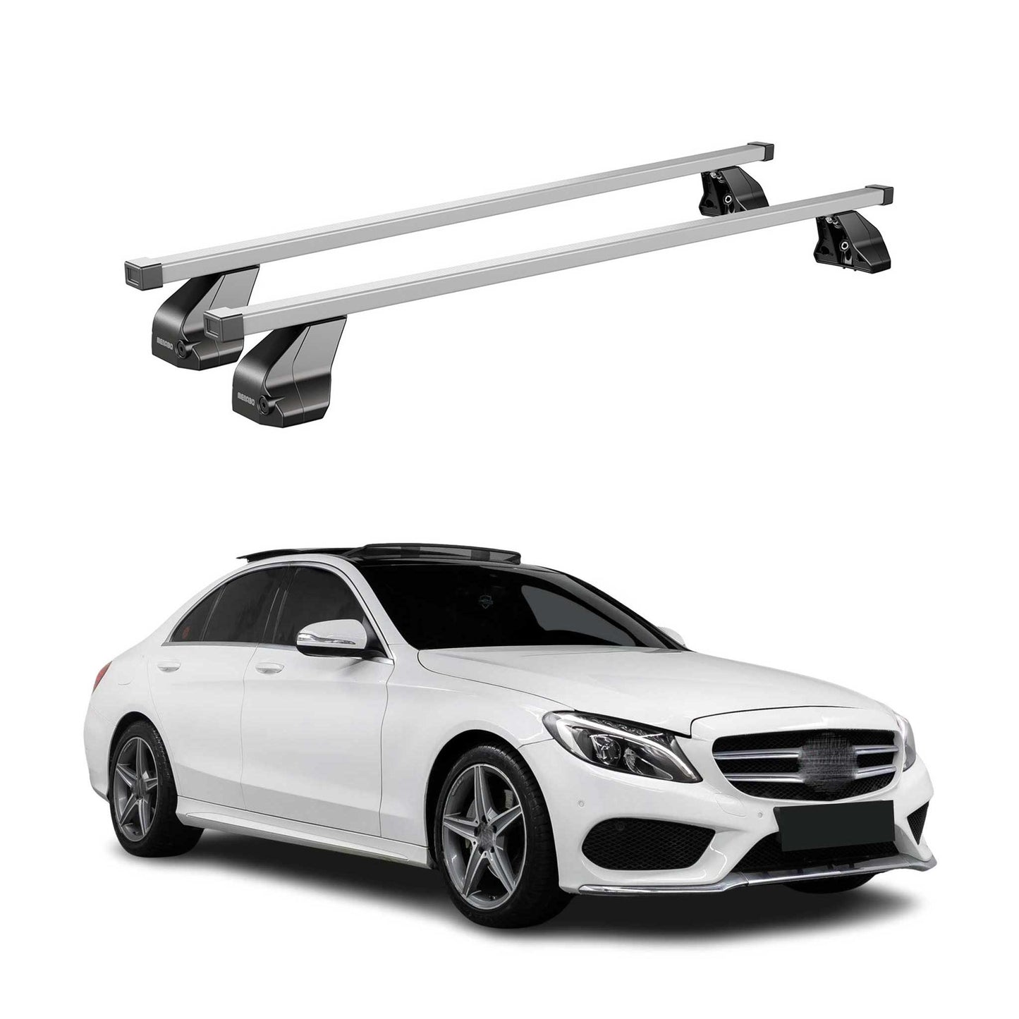 Menabo Dachträger für Mercedes C Klasse W205 Limo 2014-2021 75kg Stahl Silber 2x