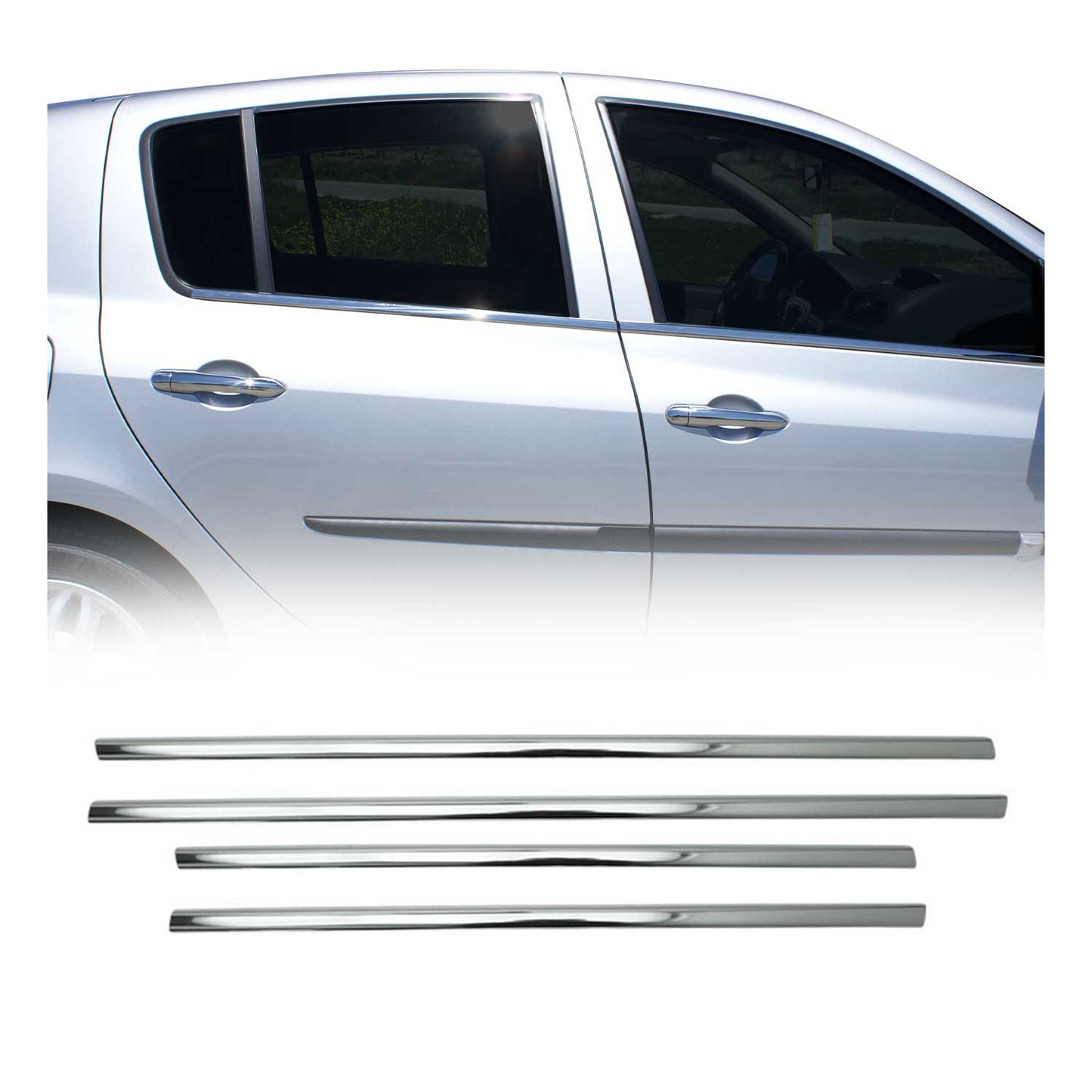 Fensterleisten Zierleisten für Renault Clio 2005-2013 Edelstahl Chrom 4tlg