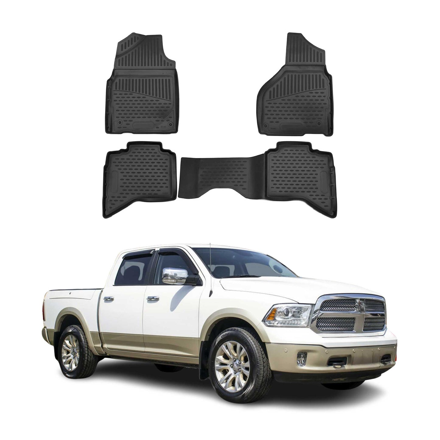 2012-2018 Dodge RAM 1500 2500 3500 Quad Cab Fußmatten Gummi Schwarz 4 tlg