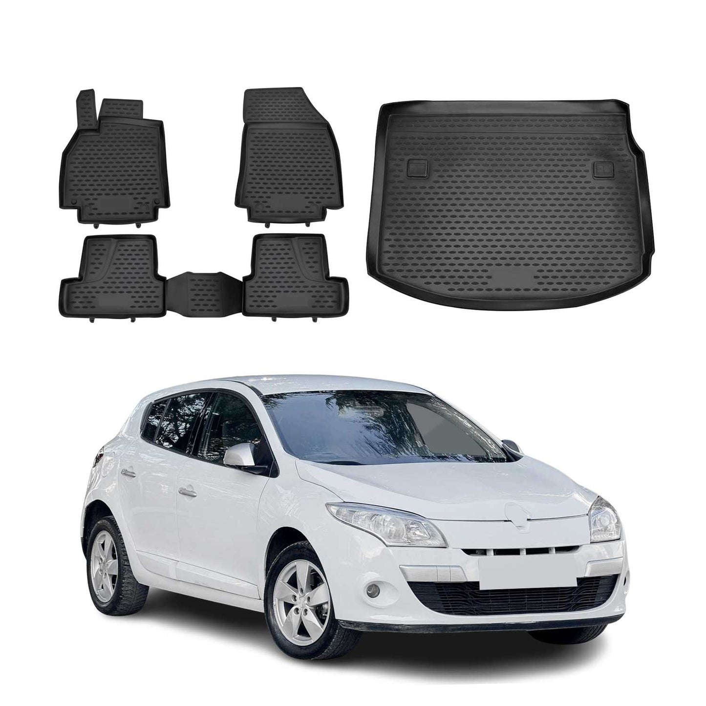Set covorașe și portbagaj pentru Renault Megane 2010-2016 5 uși TPE Negru