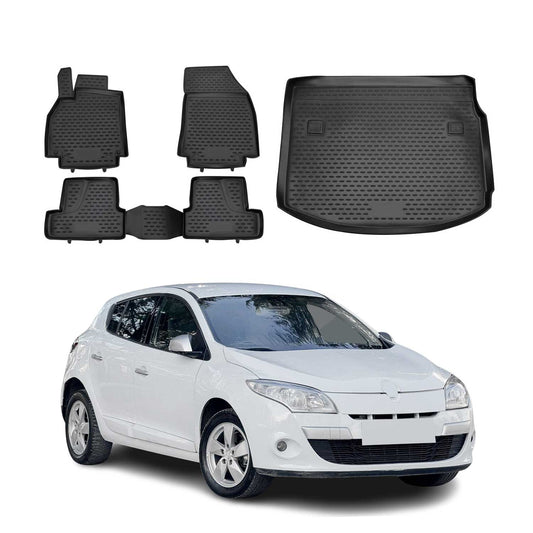 Set covorașe și portbagaj pentru Renault Megane 2010-2016 5 uși TPE Negru