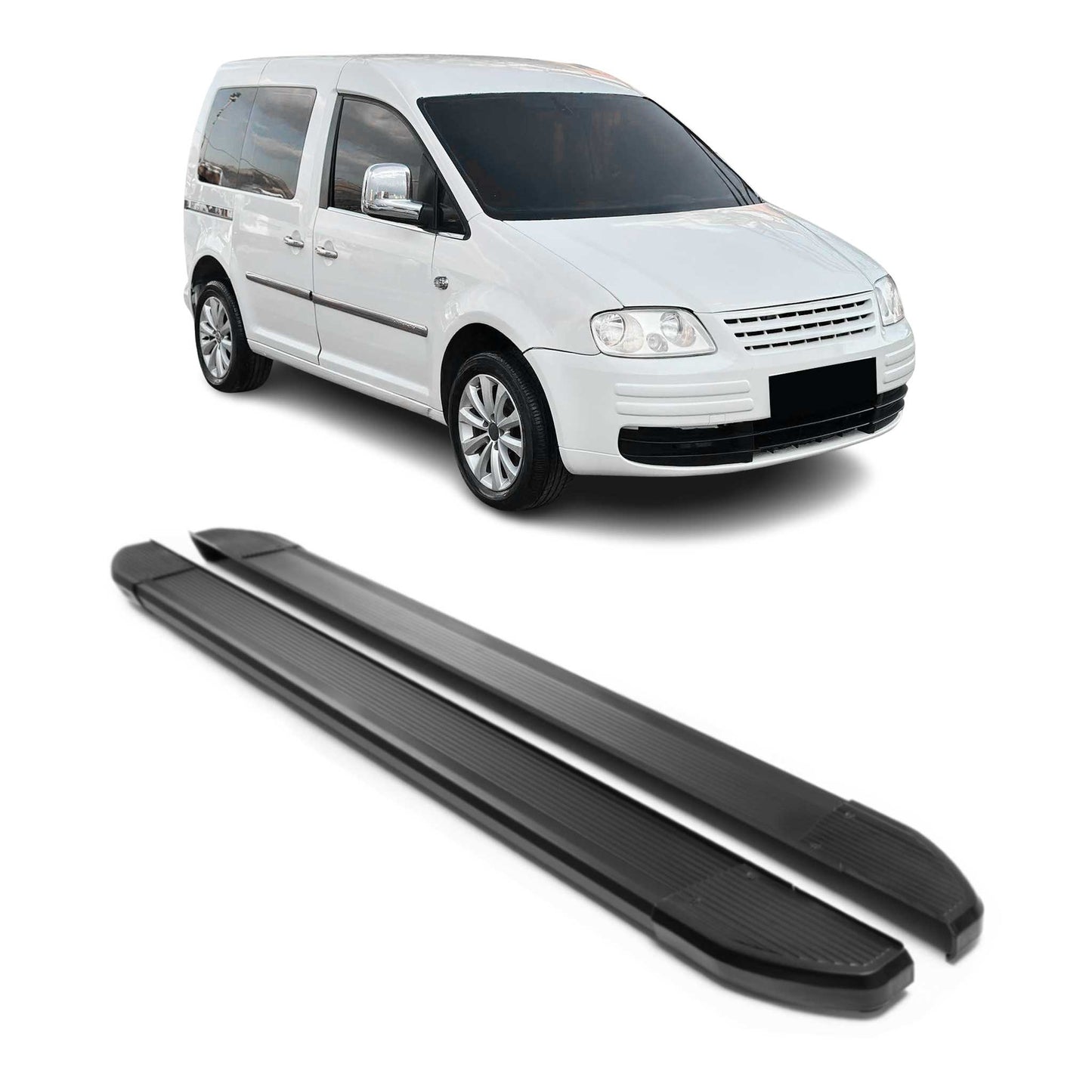 Listwy progowe aluminiowe/progi progowe do VW Caddy 2003-2020 L1 Czarne, zestaw 2 szt.