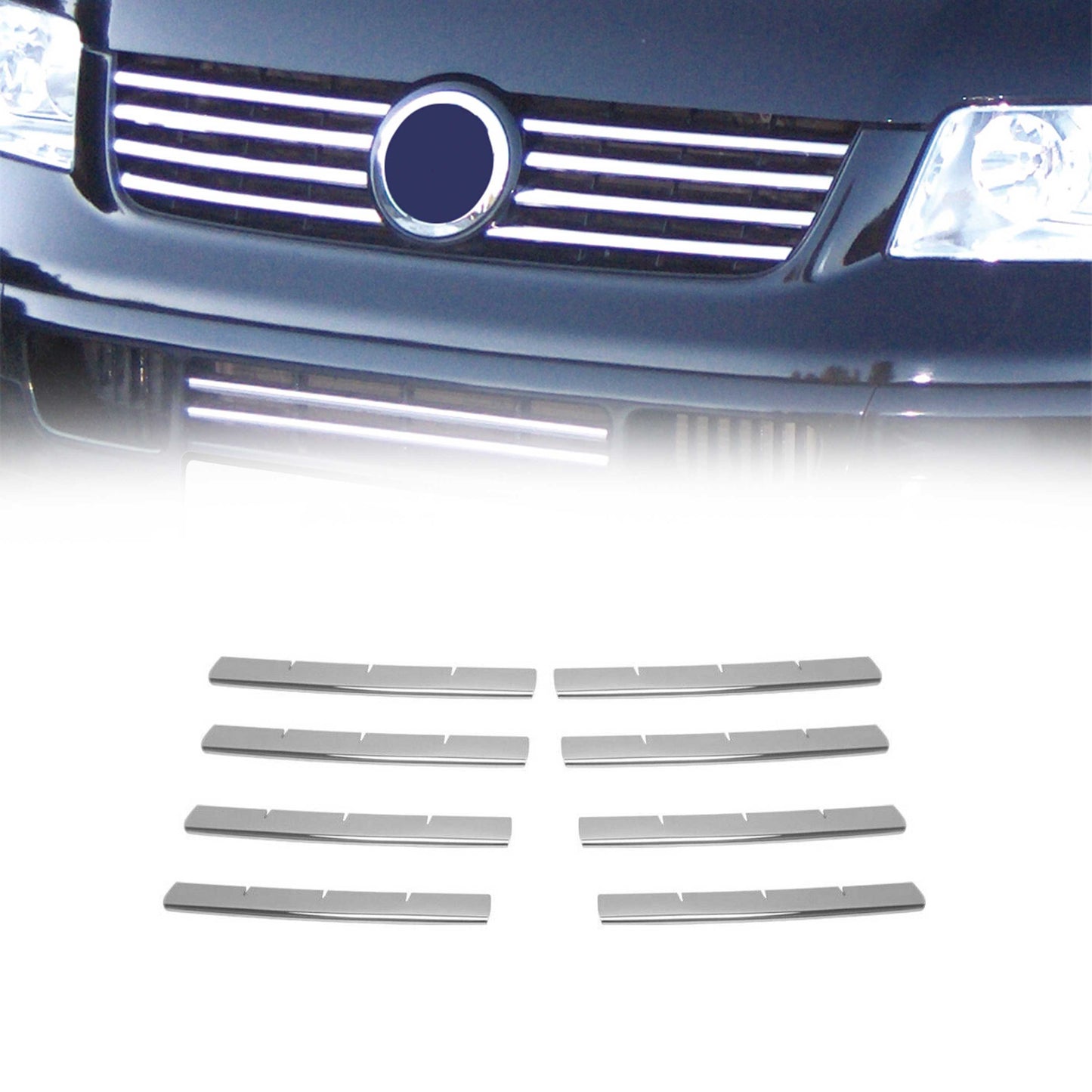 Kühlergrill Leisten Grillleisten für VW Transporter T5 2003-2010 Chrom Silber 8x