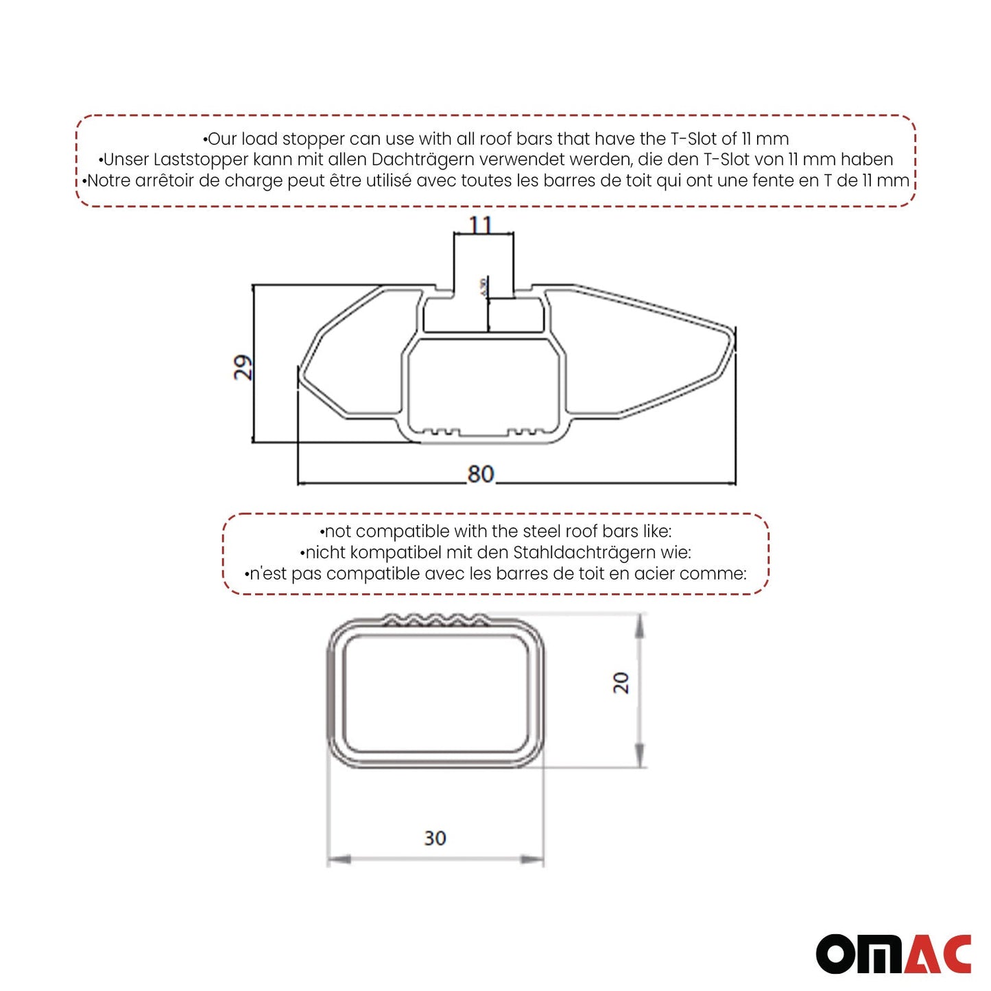 Ladungsbegrenzer Lastanschläge Load Stopper für Dachträger Einstellbar 2 tlg