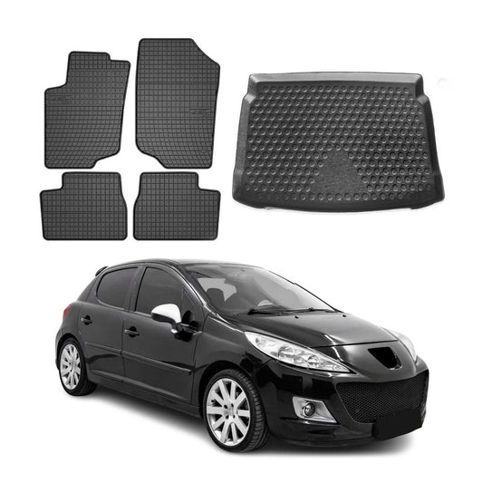 Set covorașe și portbagaj pentru Peugeot 207 hatchback 2006-2012, cauciuc, 5 buc.