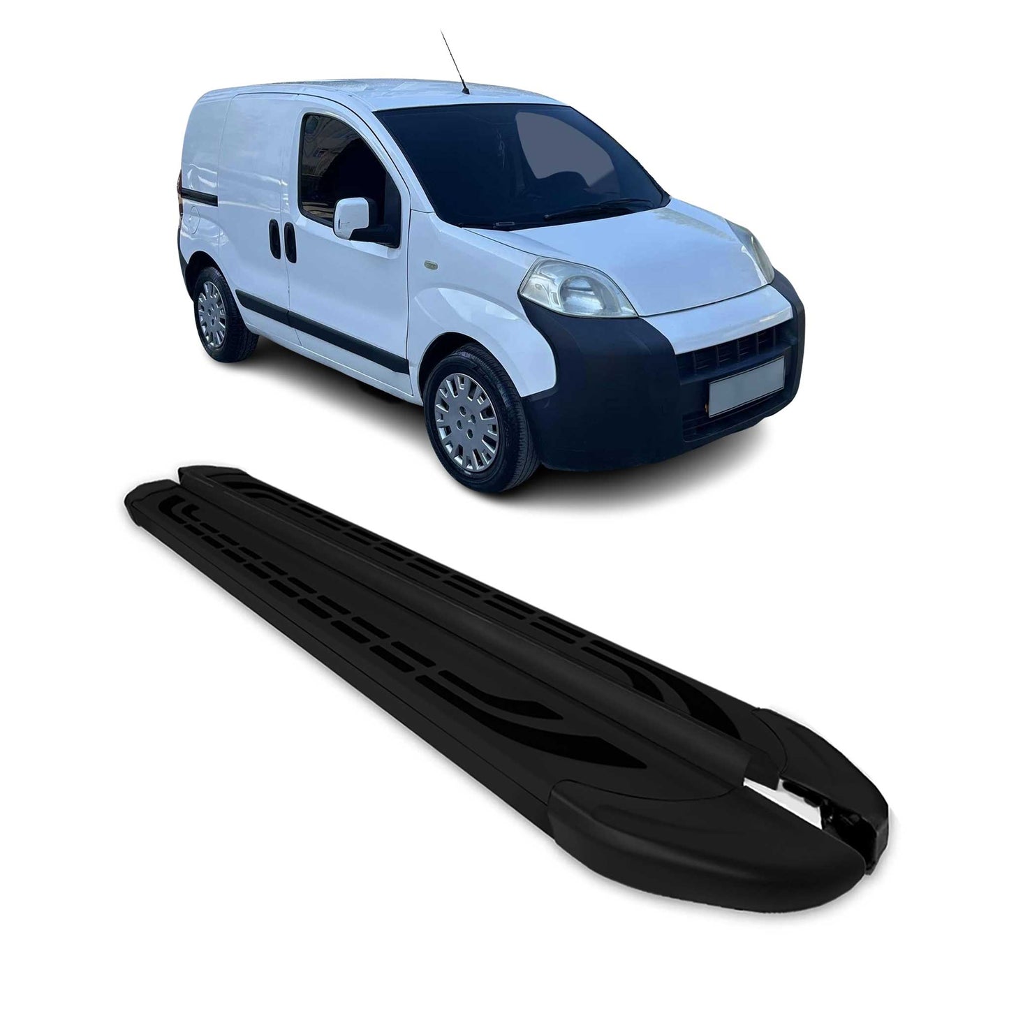 Listwy progowe, progi boczne do Peugeota Bippera 2008-2017, aluminiowe, czarne