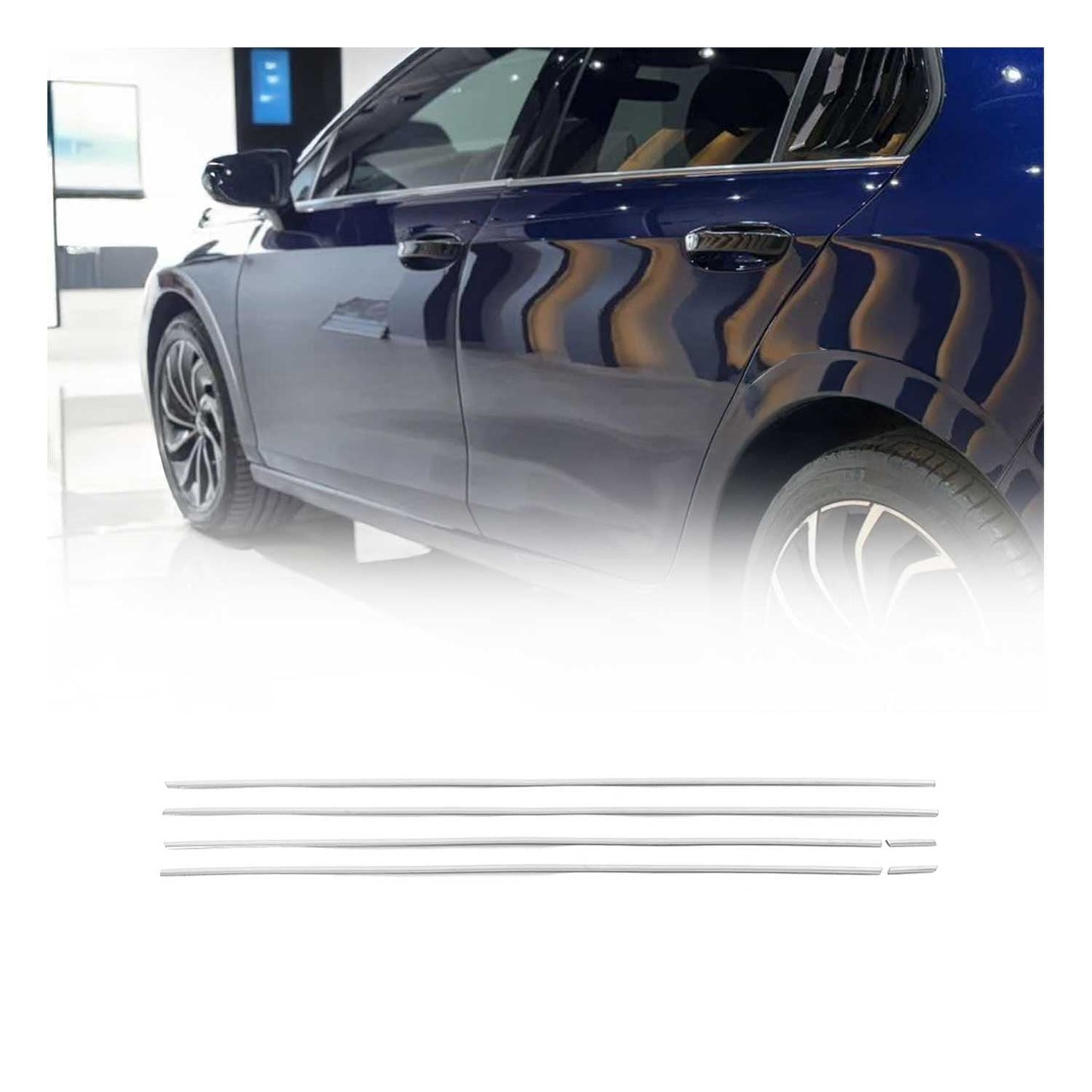 Benzi decorative pentru geamuri pentru VW Golf 8 2019-2025, oțel inoxidabil cromat, 6 bucăți