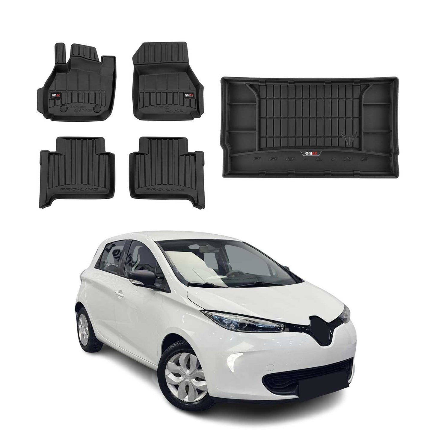 OMAC Fußmatten & Kofferraumwanne Set für Renault Zoe 2012-2025 Gummi Schwarz 5x