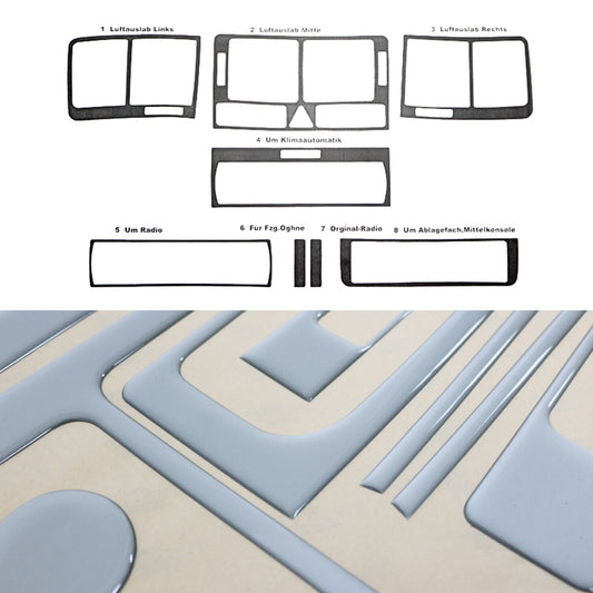 Ornamente interioare cockpit pentru Audi A2 8Z0 2000-2005, aspect aluminiu, 8 bucăți