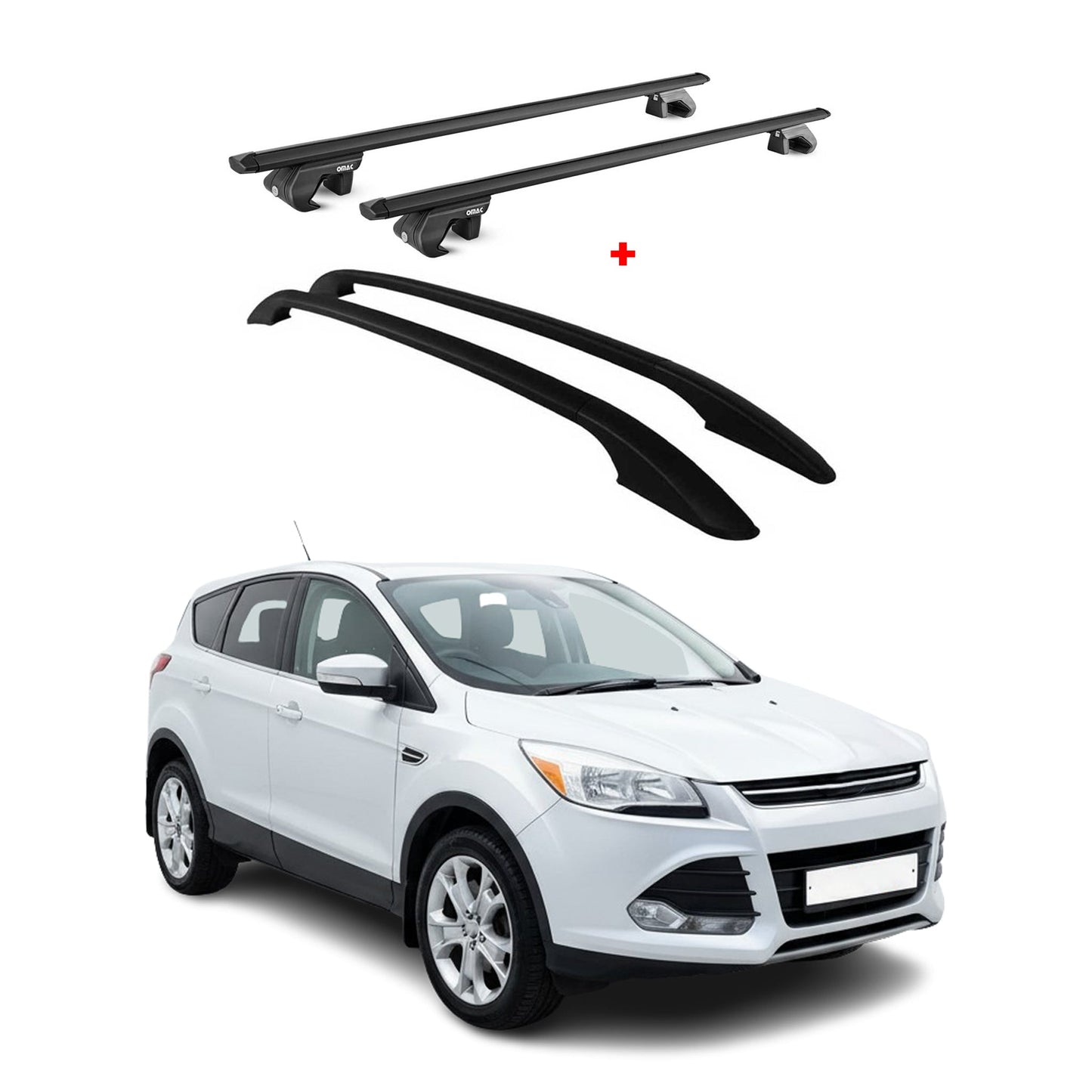 Dachreling + Dachträger Satz für Ford Kuga 2012-2019 Alu Schwarz 4x